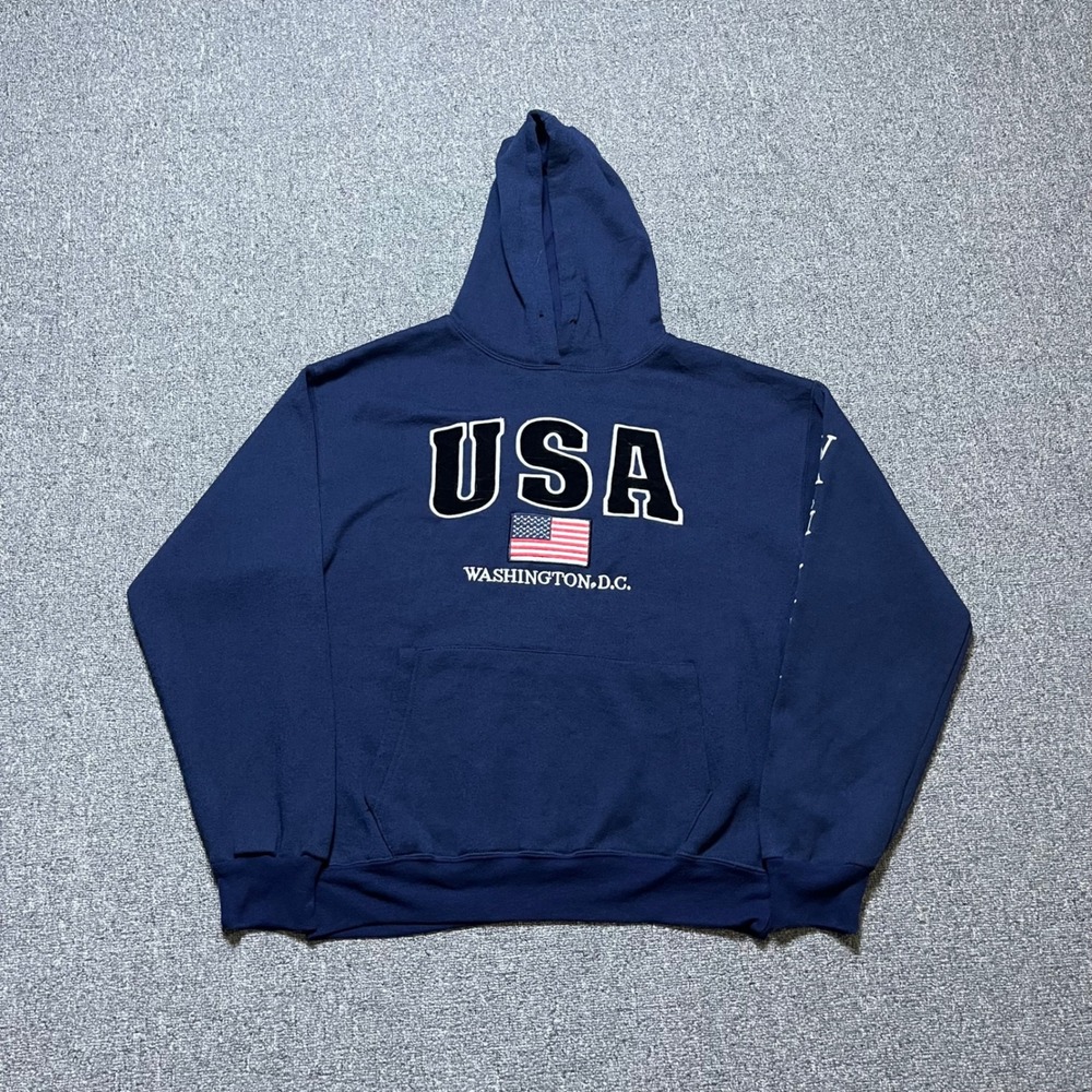 Vintage BG USA Washington DC Hoodie M Navy Blue Souvenir Pullover Sweatshirt